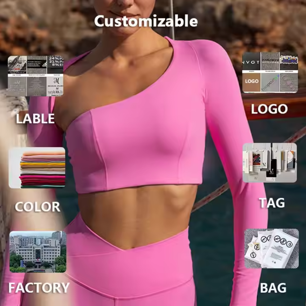 Asymmetrical Shoulder Fitness Workout Backless Corset Activewear Gym Long Sleeve Yoga Sports Crop Women Tops