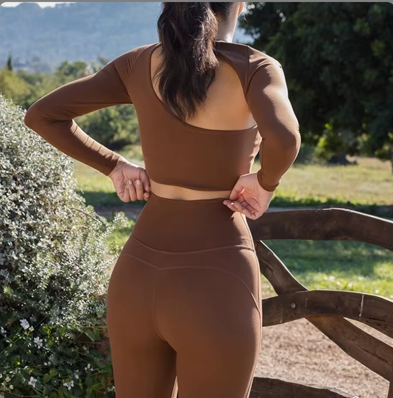 Asymmetrical Shoulder Fitness Workout Backless Corset Activewear Gym Long Sleeve Yoga Sports Crop Women Tops
