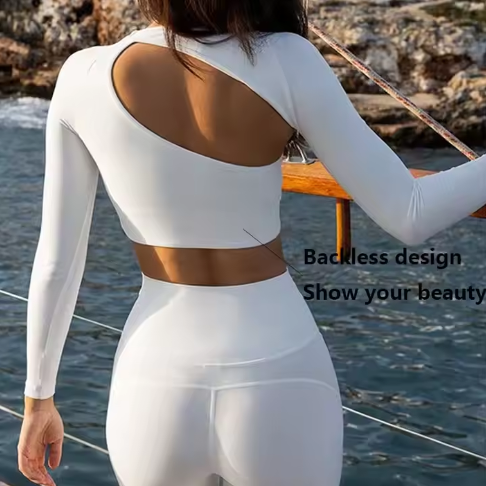 Asymmetrical Shoulder Fitness Workout Backless Corset Activewear Gym Long Sleeve Yoga Sports Crop Women Tops