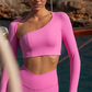 Asymmetrical Shoulder Fitness Workout Backless Corset Activewear Gym Long Sleeve Yoga Sports Crop Women Tops