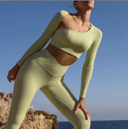 Asymmetrical Shoulder Fitness Workout Backless Corset Activewear Gym Long Sleeve Yoga Sports Crop Women Tops